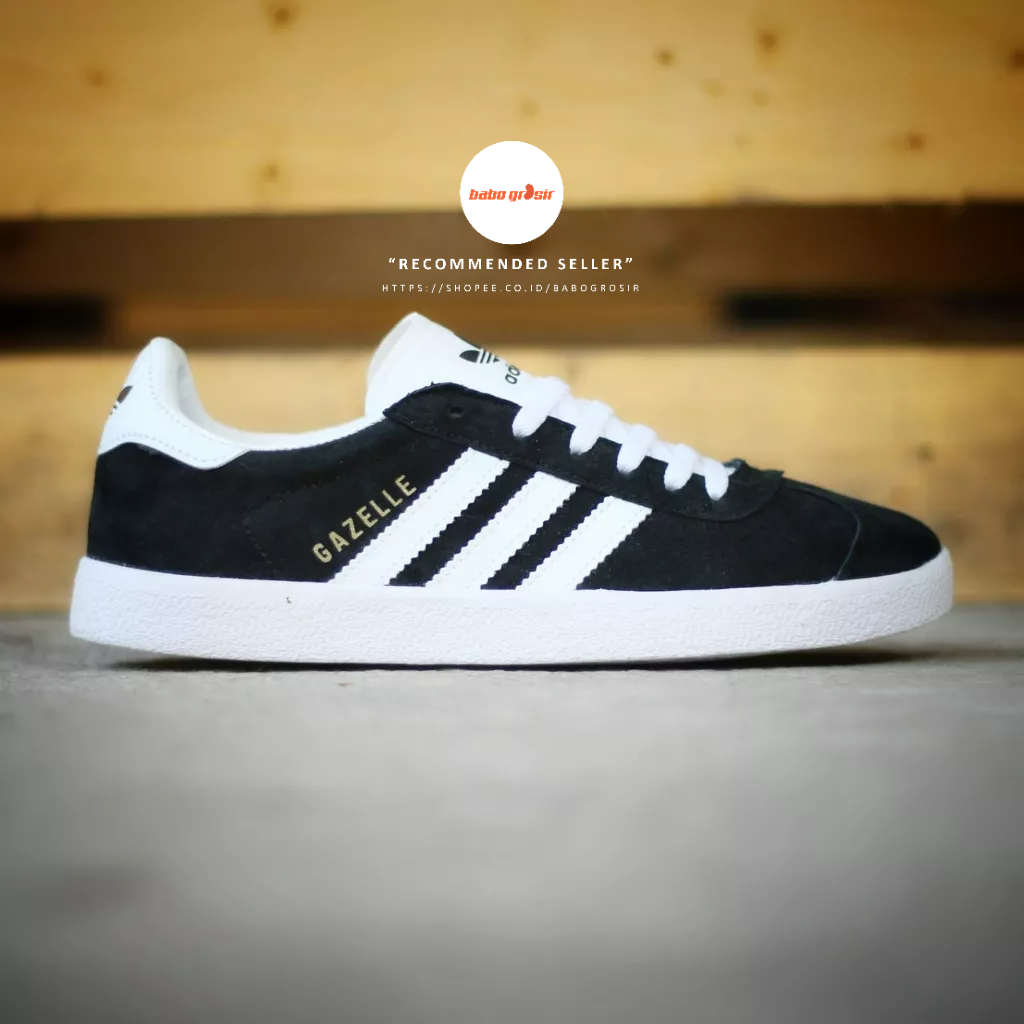 PROMO Sepatu Sneakers Murah | Adidas Gazelle Suede Leather Black White Premium TOP Quality, Bahan Kulit Suede, Harga Termurah