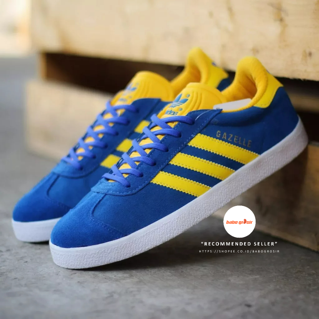 PROMO Sepatu Sneakers Murah | Adidas Gazelle Suede Leather Navy Yellow Premium Quality, Bahan Kulit Suede, Harga Termurah