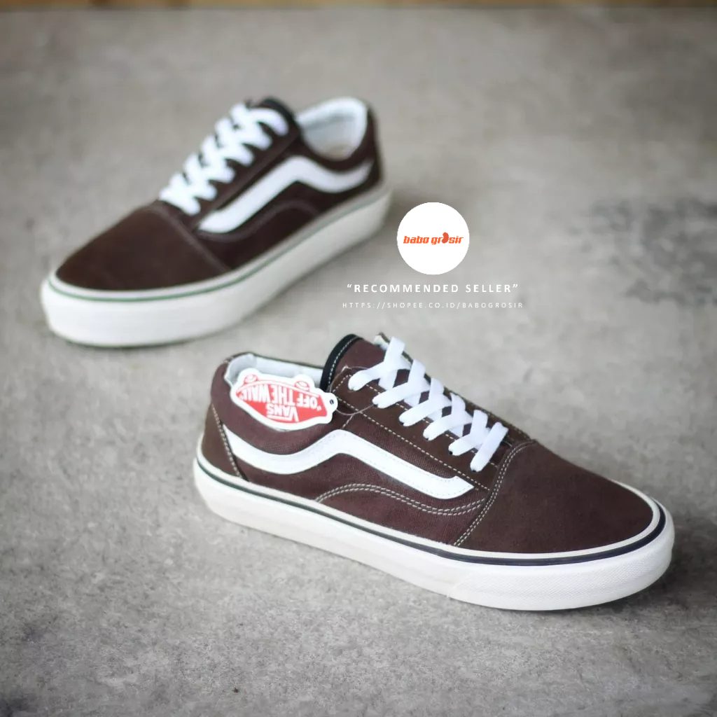 Sepatu Sneakers Vans Oldskool Classic Rain Drum &amp; True White Skate Shoes (Brown) Premium Quality. Upper Suede Leather, Waffle DT Rubber Anti Slip, Tag Made in China