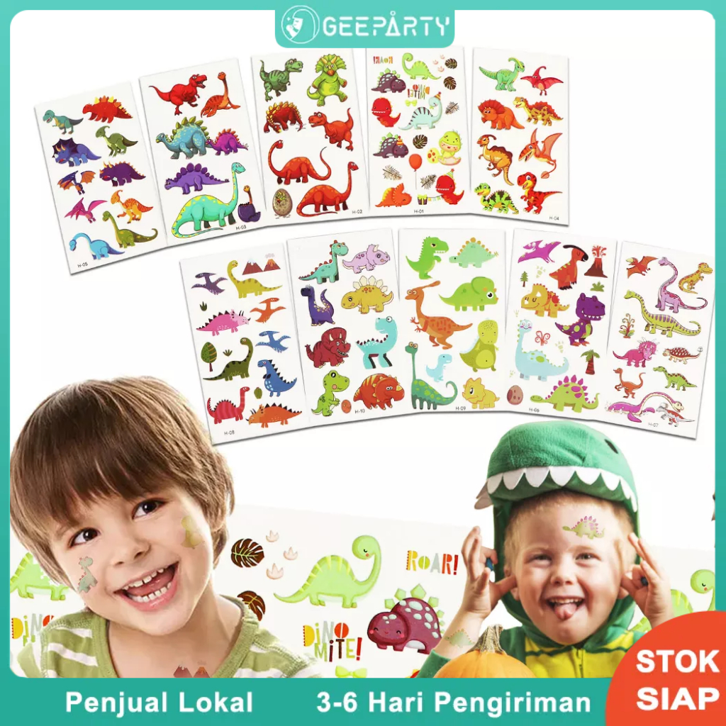 

10 Pcs Tema Dinosaurus Stiker Tato Sementara Yang Dapat Dilepas Untuk Dekorasi Pesta Ulang Tahun