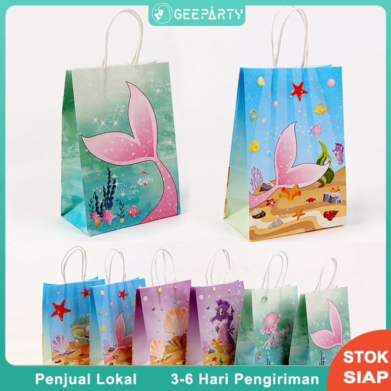 

12 Pcs Tema Putri Duyung Tas Permen Tas Loot Kraft Untuk Hadiah Pesta Ulang Tahun Tas Hadiah