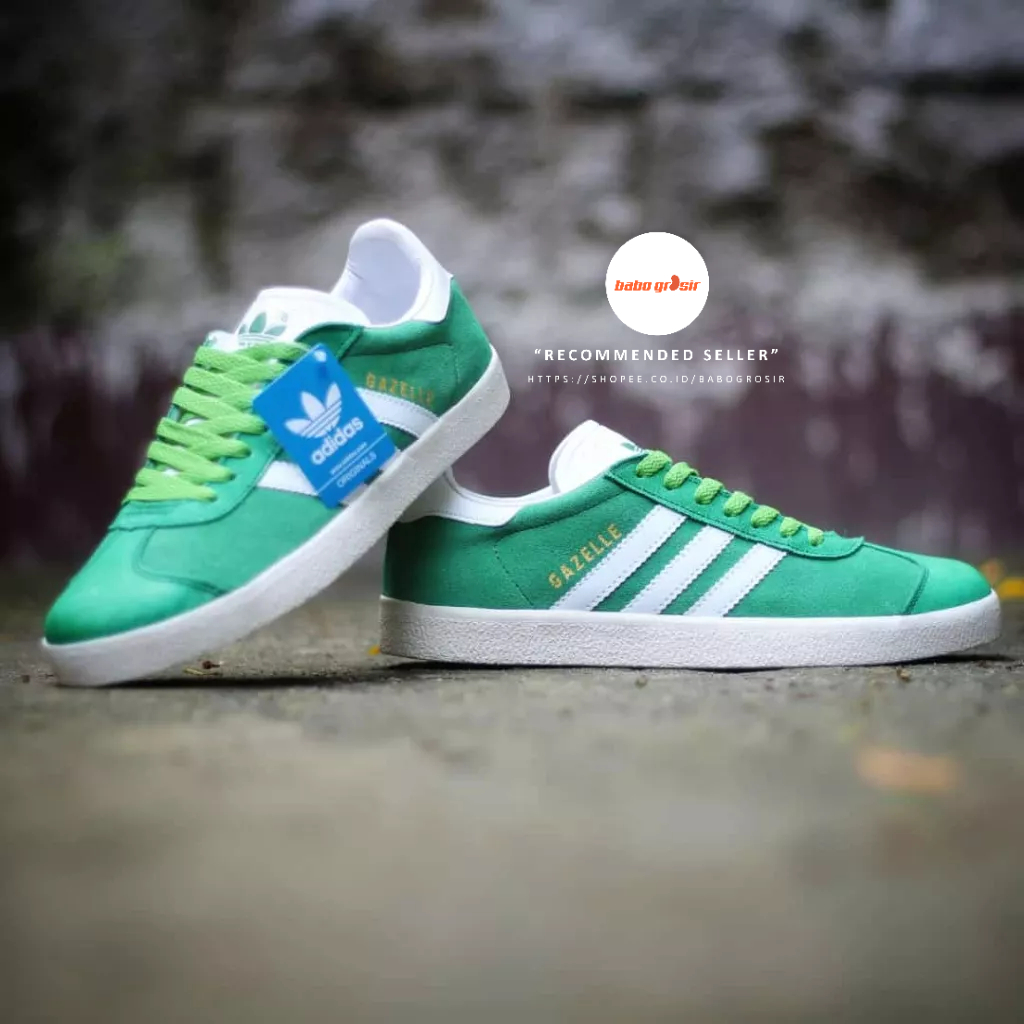 PROMO Sepatu Sneakers | Adidas Gazelle Green White Premium TOP Quality, Bahan Kulit Suede ASLI, Harga Termurah