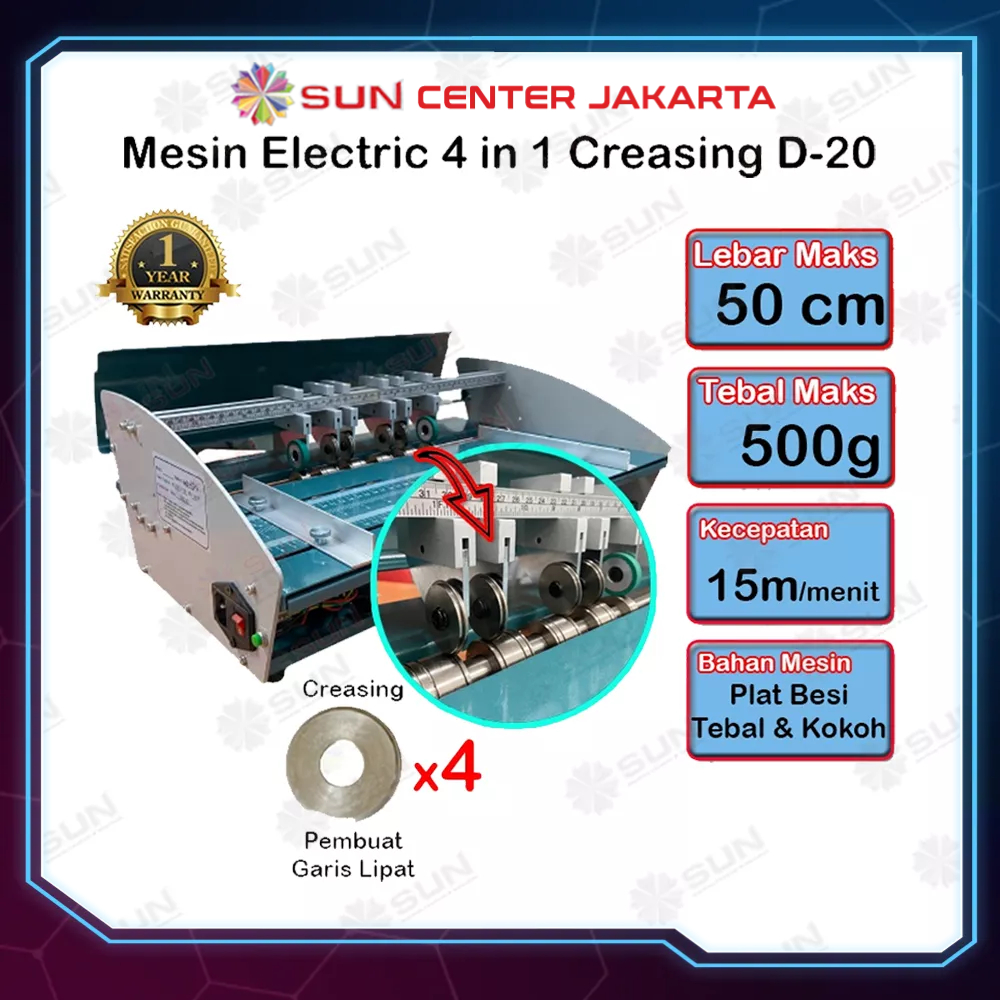 Mesin Electric Cutting, Creasing &amp; Perforating D-19 ( Mesin pemotong kertas, Pembuat Lipatan, Garis Putus Putus ) / Mesin Electric 4 in 1 Creasing D-20