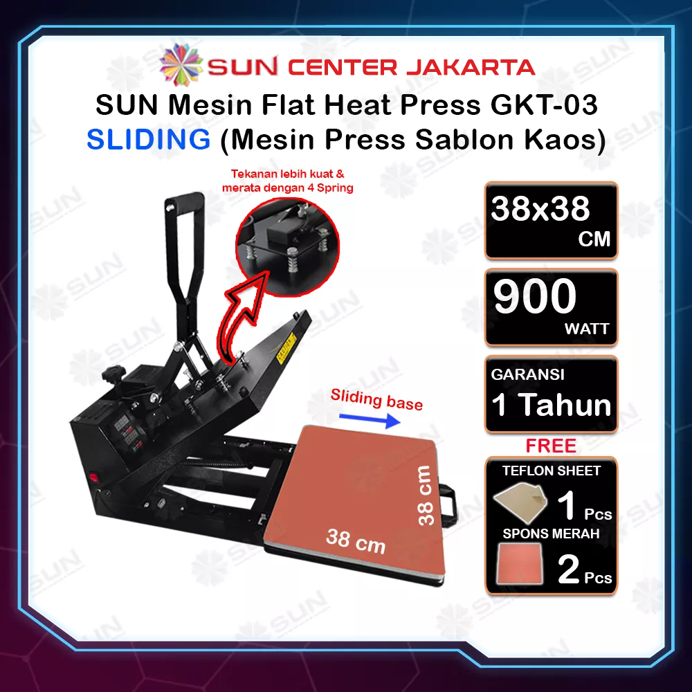 Mesin Press Sablon Kaos 38x38 Digital Premium EF-01/EF-02/EF-03 untuk Kaos, Tas, Puzzle, Plat Aluminium, Bantal  (DTG, DTF, Polyflex, Sublime, Transfer Paper, Platisol, Rubber) 900 WATT garansi free kain teflon, silikon, spons