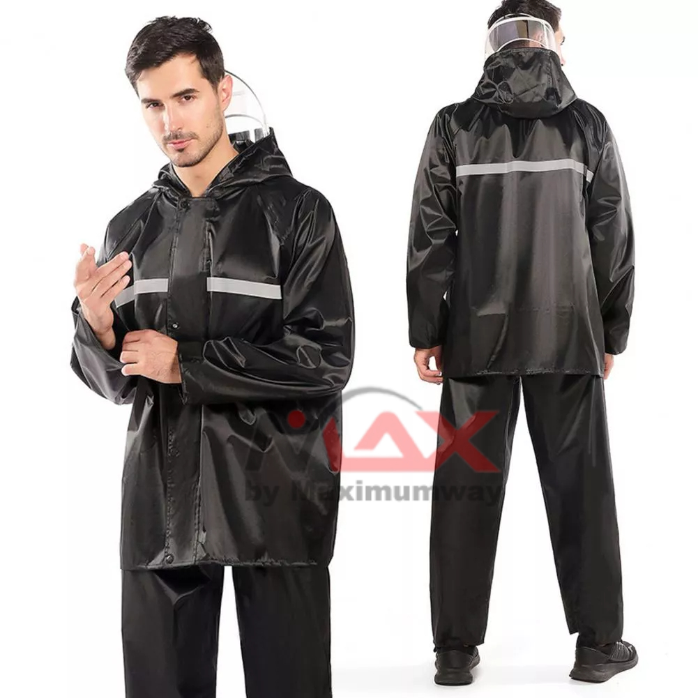 JIE Jas Hujan Motor Setelan Atas Bawah dengan celana pria wanita Set Setelan Jas Hujan Rain Coat bahan tebal anti air kedap air ideal untuk biker bikers pengendara motor cewek cowok laki perempuan Cycling Rain Coat Waterproof Windproof Hiking Camping Rain