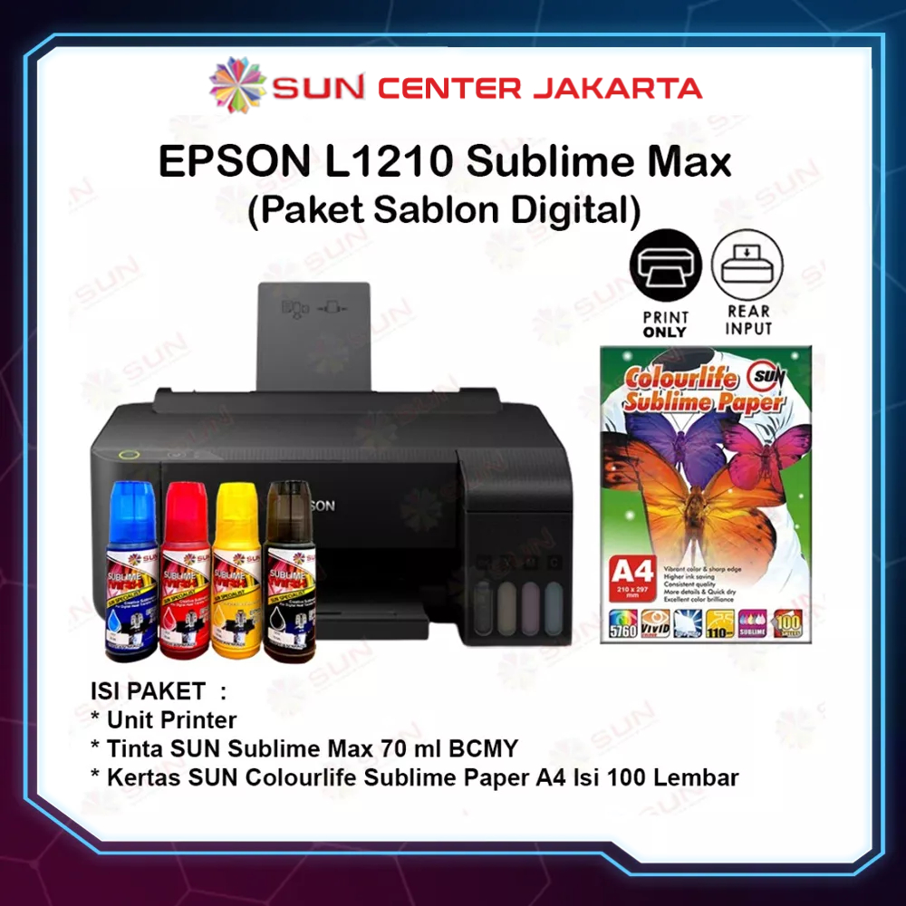 Paket Printer Epson L1210 L-1210 L 1210  pengganti L1110 / L121 pengganti L1210 Printer Paket Sablon Digital Tinta Sublime Max SUN