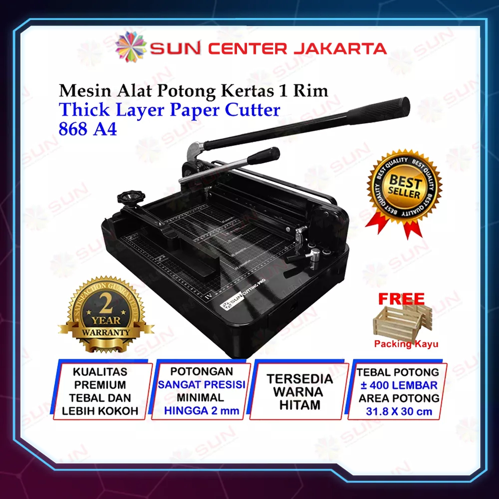 Mesin Pemotong Kertas 1 rim A4 868 Thick Layer Paper Cutter 868 A4 Kualitas Super Premium Garansi 2 Tahun  ( Alat Potong Kertas hvs, Sticker, Art Paper, Undangan, Buku, Brosur Uk A6, A5, A4, F4, A3 )