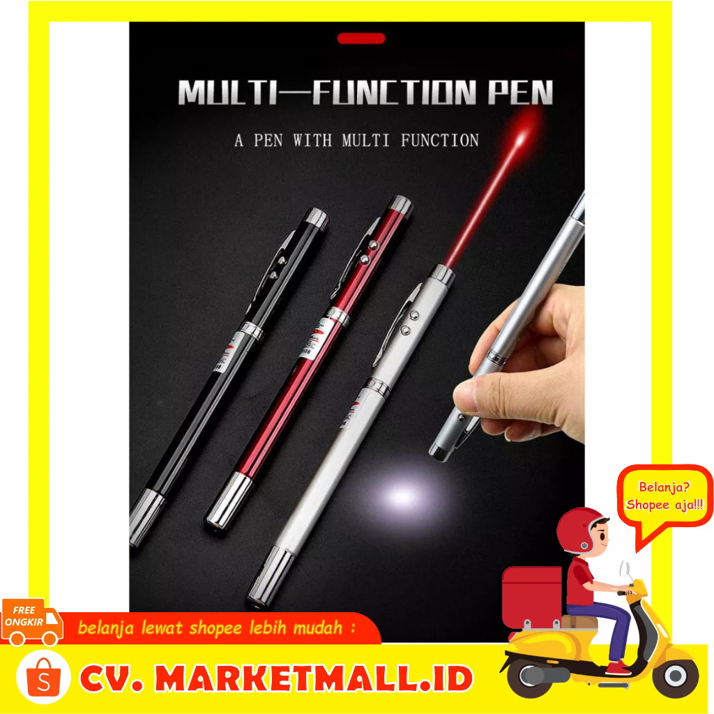 Pulpen Multifungsi Pena 5 In 1 Red Laser Pointer Retractable Antena Teleskopik Pengajaran Pointer Pena Magnet Senter Led Logam XL-14046 - 7RLP0BBK