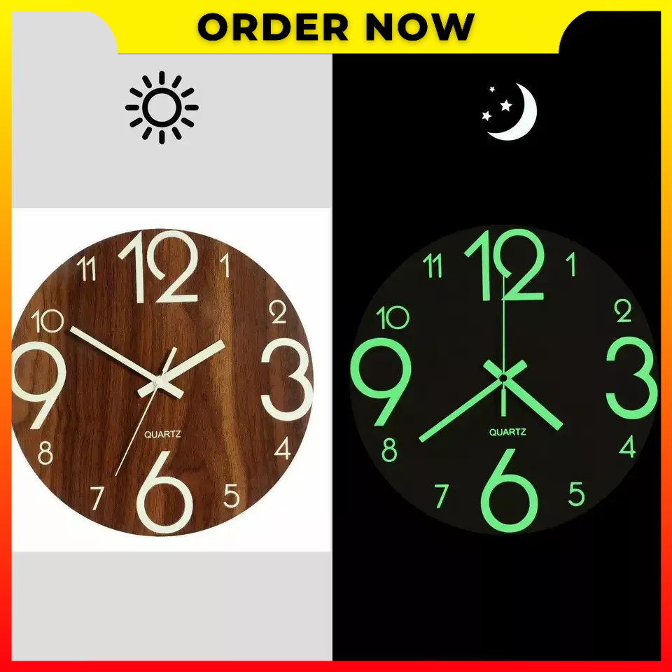 Jam Dinding Kayu Luminous Number Hanging Clocks Modern Tenang Dark Glowing Wall Clocks Untuk Ruang Tamu Kamar Tidur 30CM Winners Win32 - 7CHA79WD