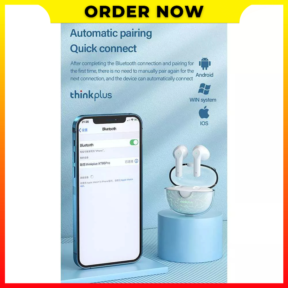 TWS Gaming Musik Olahraga Headset Nirkabel Earbud In-Ear Bluetooth 5.2 Headphone Earbud Earphone 300mAh Lenovo Thinkplus XT95 PRO - ILSK0ZBK