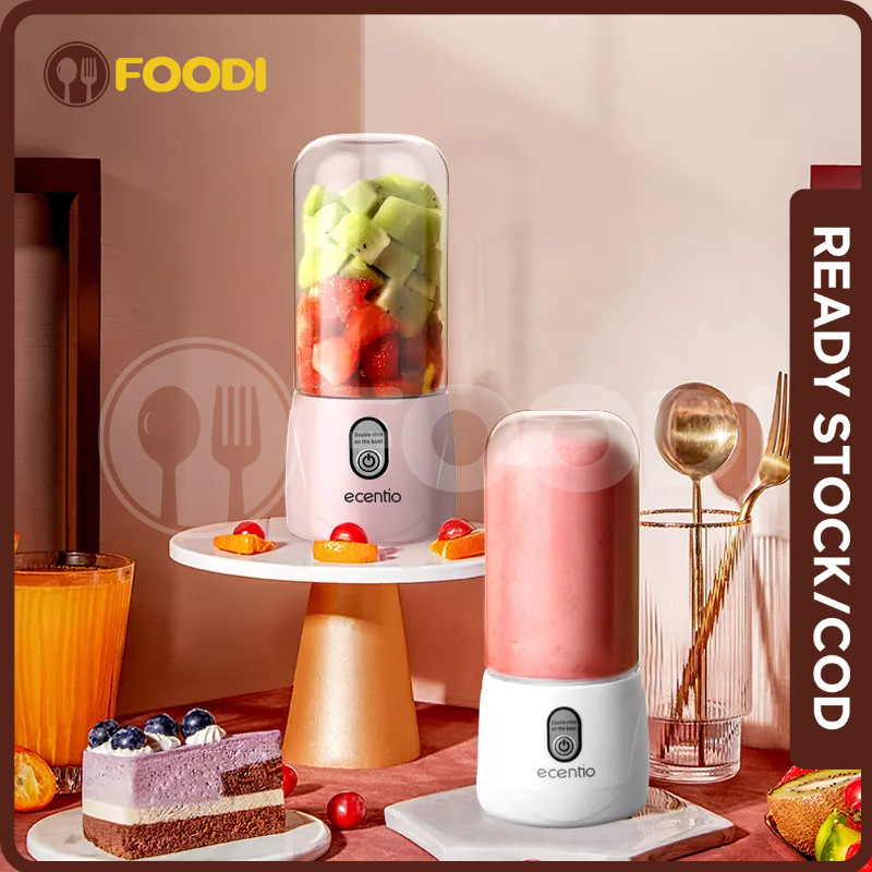 ecentio &amp; FOODI Blender portable juicer mini 6 Pisau 410ml USB rechargeable/juicer 6 Mata listrik anti tumpah pink/putih/hijau