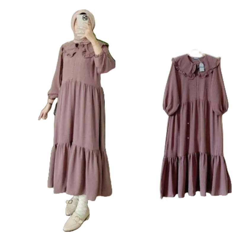 Midi dress Crinkle airflow import kerah renda busui