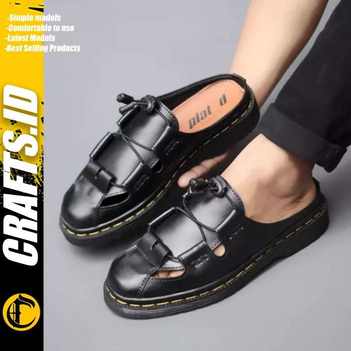 Sepatu Sandal Bustong Pria Casual Slop Hitam Crafts Paraoh