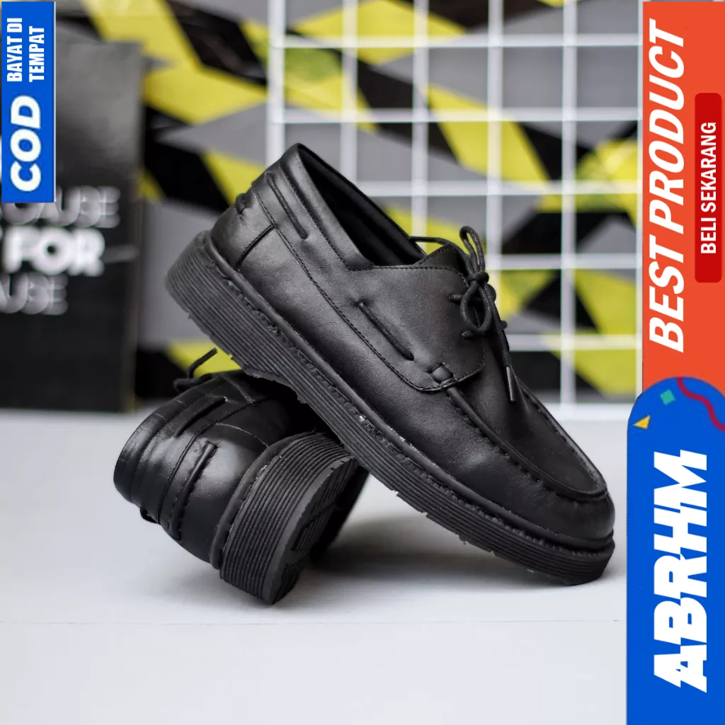 ABRHM Sepatu Formal Pantofel Kulit Asli Oxfrod Kerja Hitam Pria