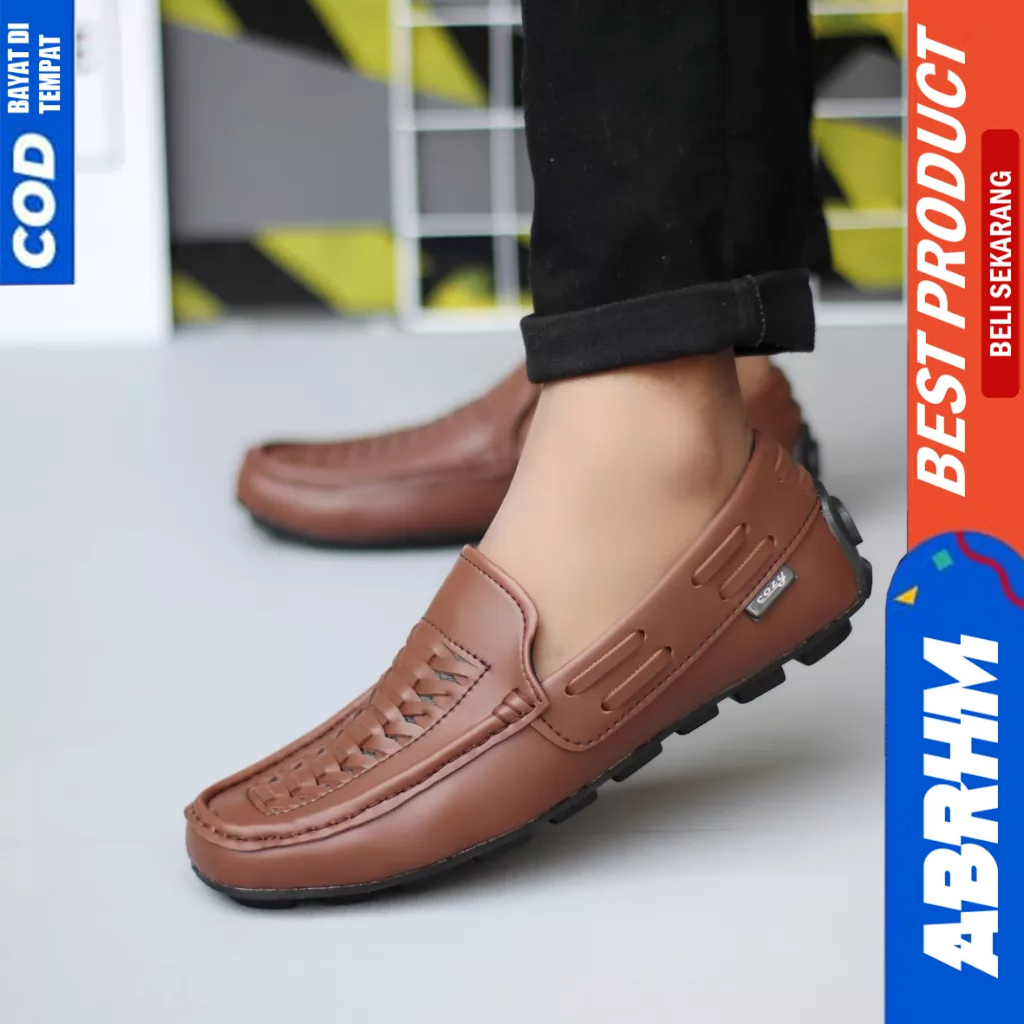 ABRHM Sepatu Loafers Slip On Casual Formal Kerja Hitam Pria