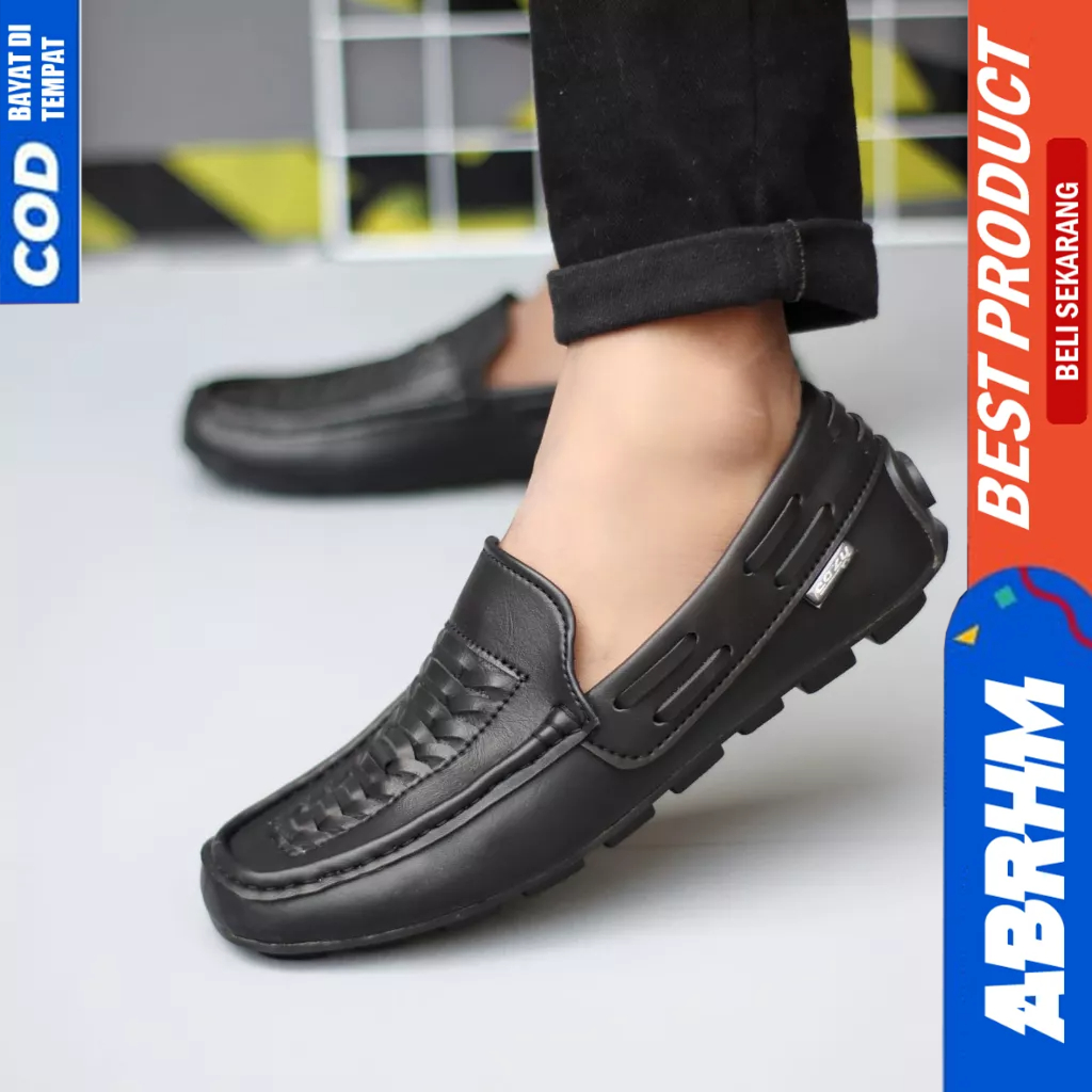 ABRHM Sepatu Loafers Slip On Casual Formal Kerja Hitam Pria