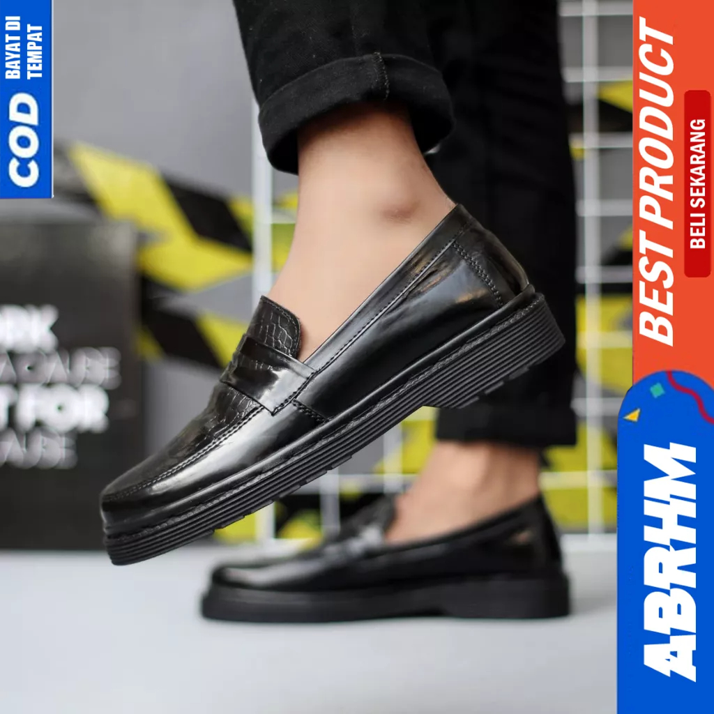 ABRHM Sepatu Penny Loafers Docmart Formal Hitam Pria