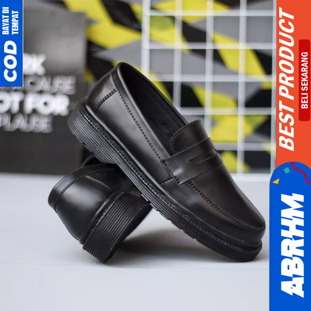 ABRHM Sepatu Loafers Docmart Formal Kerja Hitam Pria