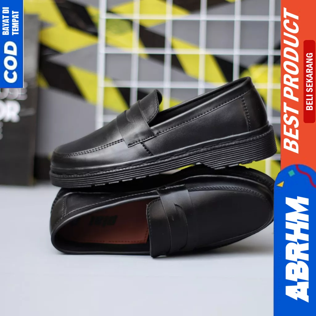 ABRHM Sepatu Loafers Docmart Formal Kerja Hitam Pria