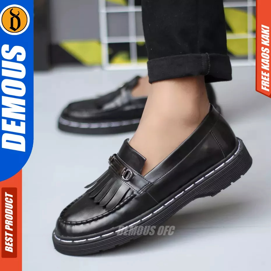 Demous Himawari - Sepatu Loafers Docmart Pantofel Kulit Pu Kerja Pria