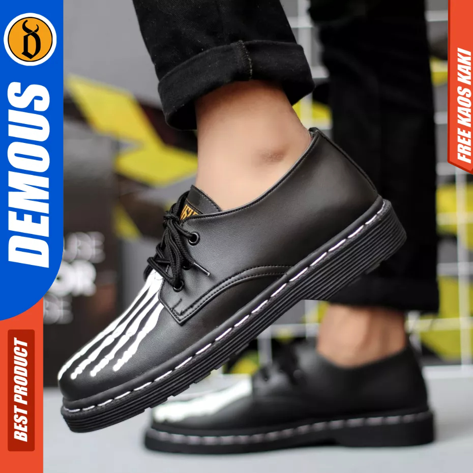 DEMOUS Bone - Sepatu Formal Docmart Low Boots Hitam Kulit Pu Pria