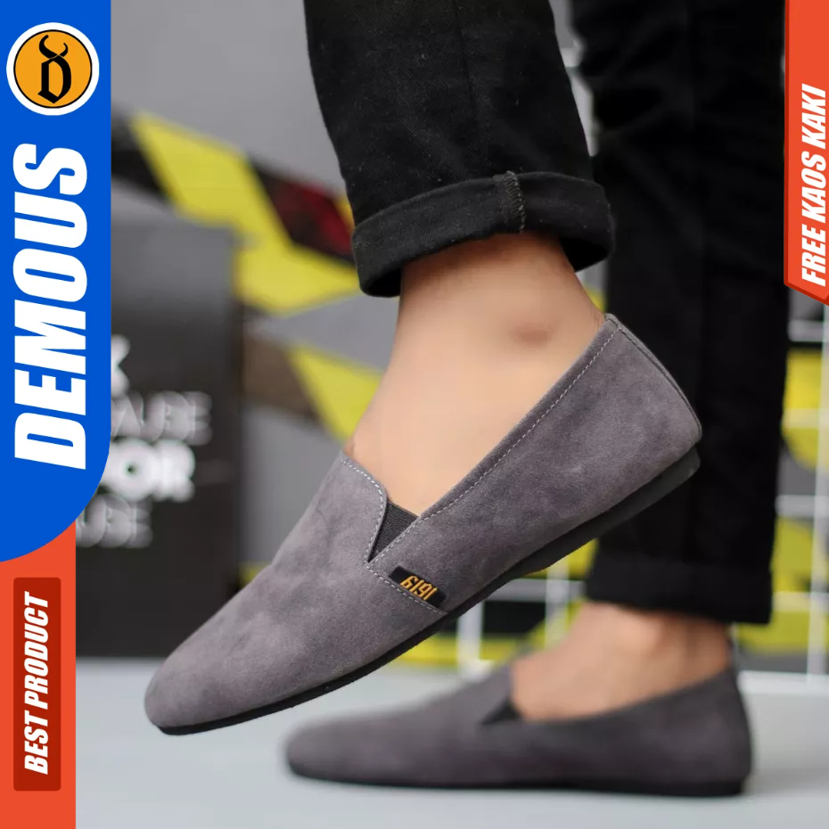 DEMOUS CHORD - Sepatu Slip-on Casual Antislip Kerja Hitam Pria