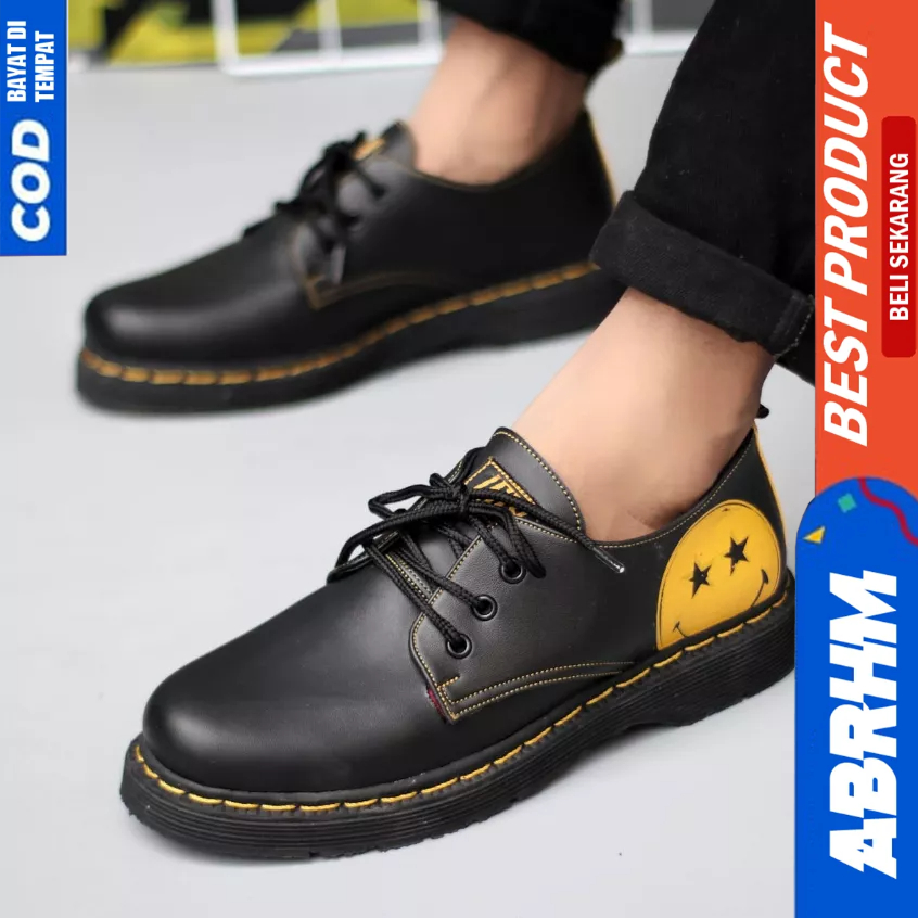 ABRHM Sepatu Formal Pantofel Docmart Casual Kulit Hitam Pria