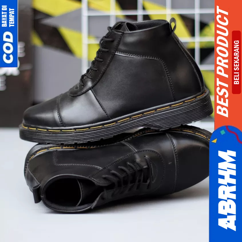 ABRHM Sepatu Formal Docmart Boots Hitam Casual Kerja Pria