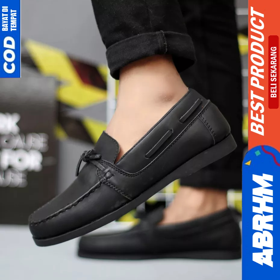 ABRHM Sepatu Loafers Casual Formal Pantofel Hitam Pria