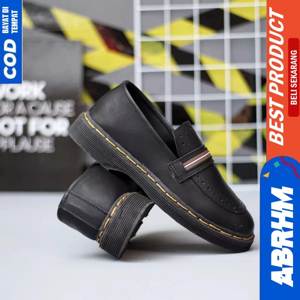 ABRHM Sepatu Loafers Docmart Casual Formal Pantofel Kerja Hitam Pria