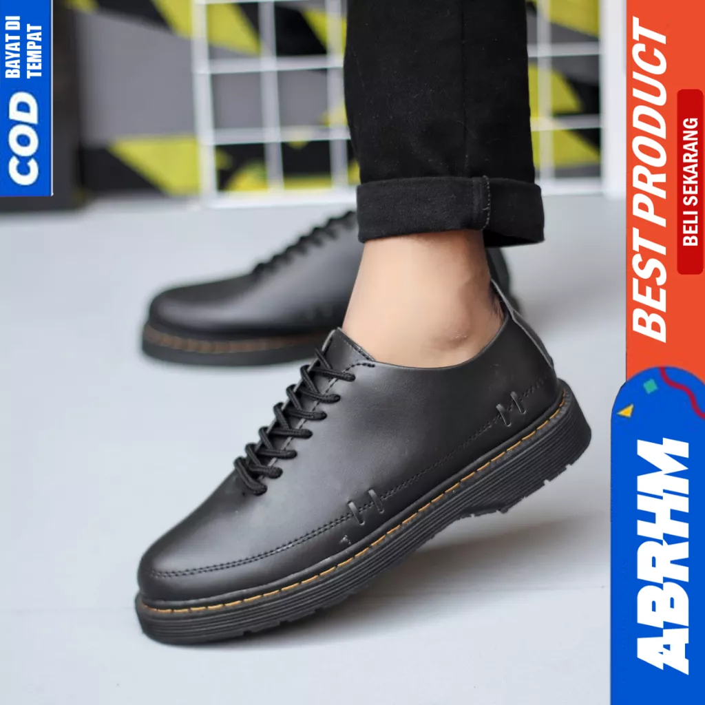 ABRHM Sepatu Formal Pantofel Docmart Low Boots Hitam Pria