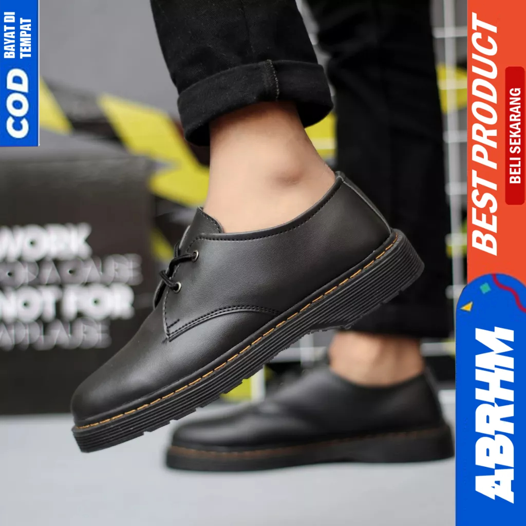 ABRHM Sepatu Formal Pantofel Docmart Low Boots Hitam Pria