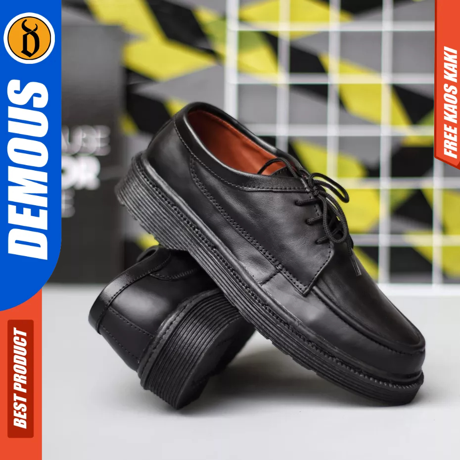 DEMOUS Blacksun - Sepatu Formal Pantofel Docmart Tali Hitam Pria