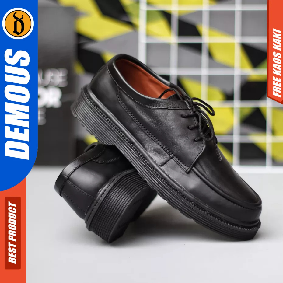 DEMOUS Shadowmoon - Sepatu Formal Formal full Black Kulit Kerja Pria