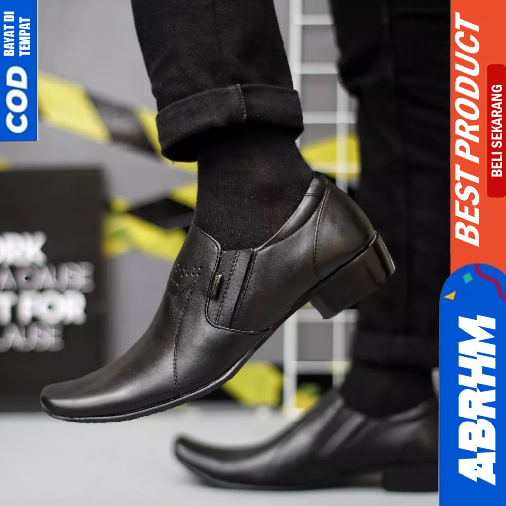 ABRHM Sepatu Kerja Hitam Kulit Formal Pantofel Ukuran Besar 44 45 46 47 Pria