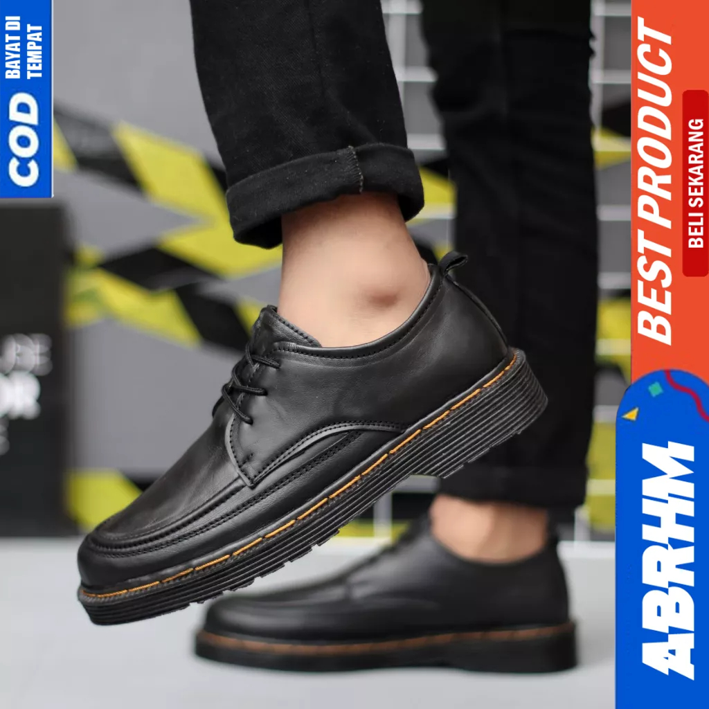 ABRHM Sepatu Pantofel Formal Docmart Low Boots Hitam Casual Kulit Pria