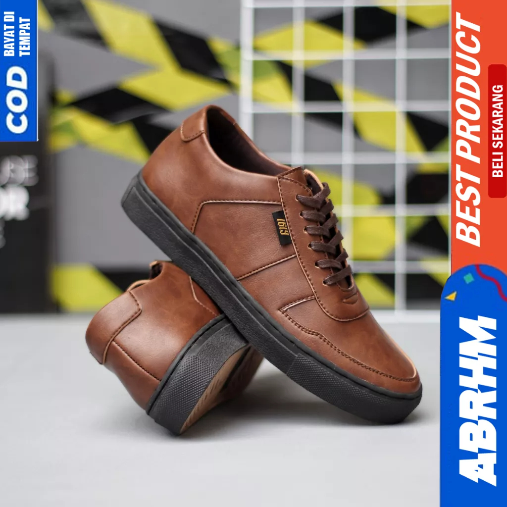 ABRHM Sepatu Formal Casual Sneakers Hitam Kerja Pria