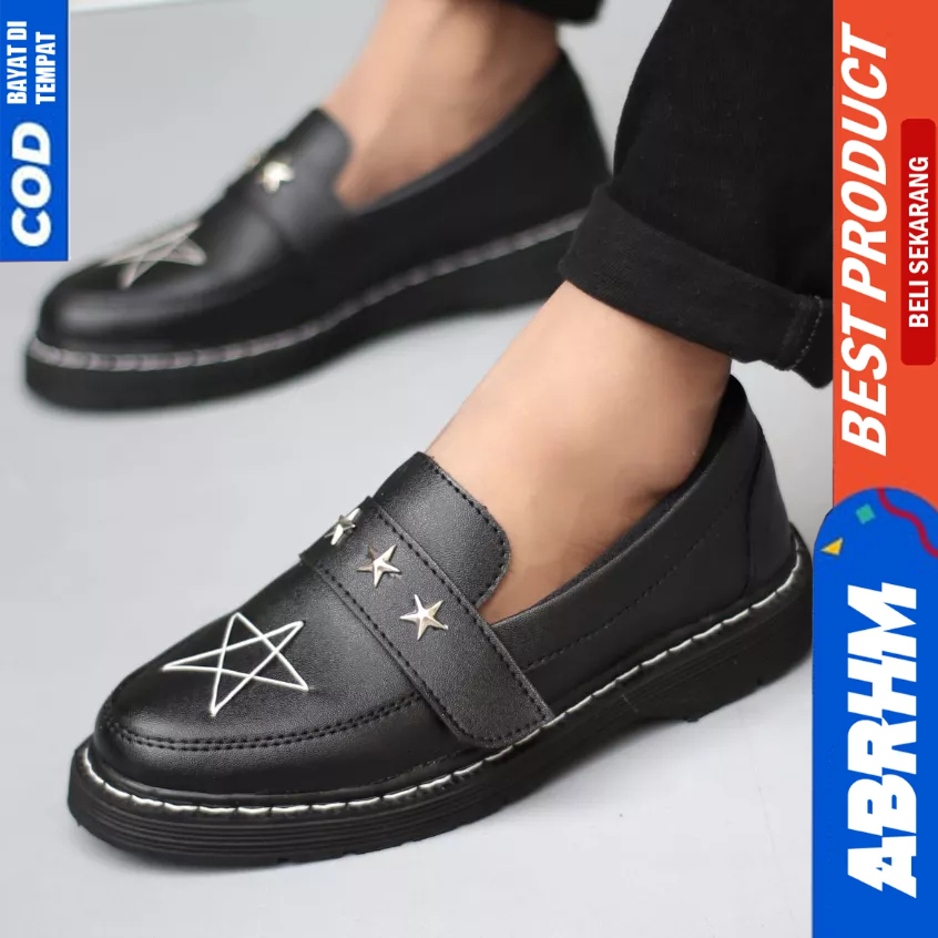 ABRHM Sepatu Docmart Kerja Loafers Formal Pantofel Hitam Pria