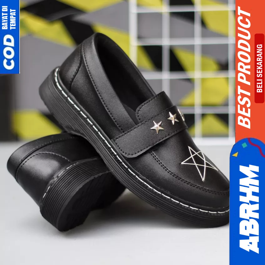 ABRHM Sepatu Docmart Kerja Loafers Formal Pantofel Hitam Pria