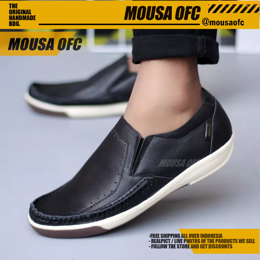 Sepatu Formal Casual Slop Hitam Kulit Kerja Pria