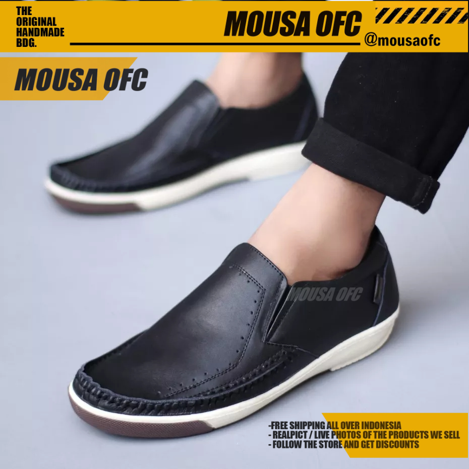 Sepatu Formal Casual Slop Hitam Kulit Kerja Pria