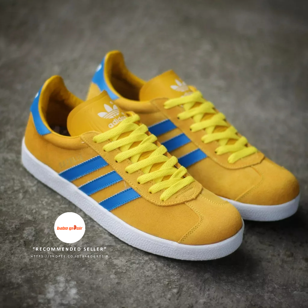 PROMO Sepatu Sneakers Murah | Adidas Gazelle Yellow Blue Premium Quality, Bahan Kulit Suede, Harga Termurah