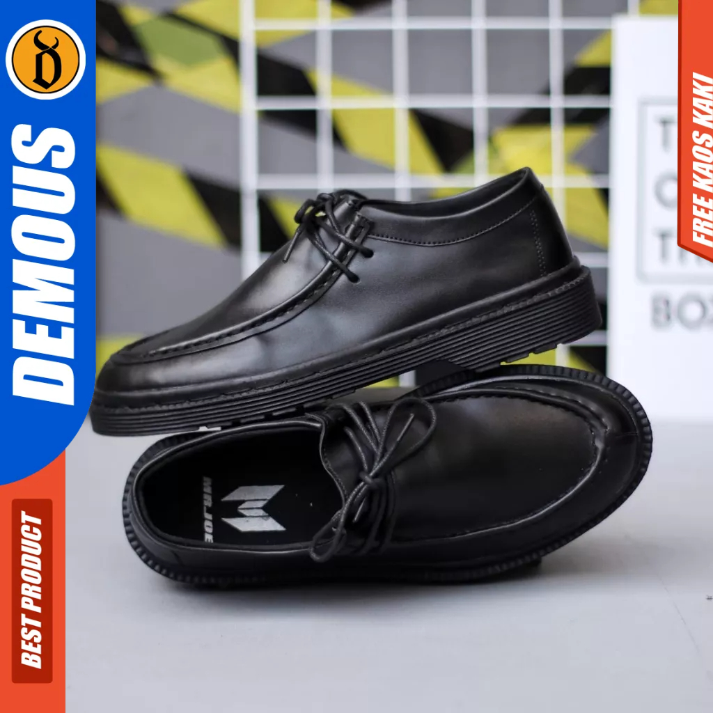 DEMOUS Kamaru - Sepatu Formal Pantofel Tali Hitam Docmart Pria