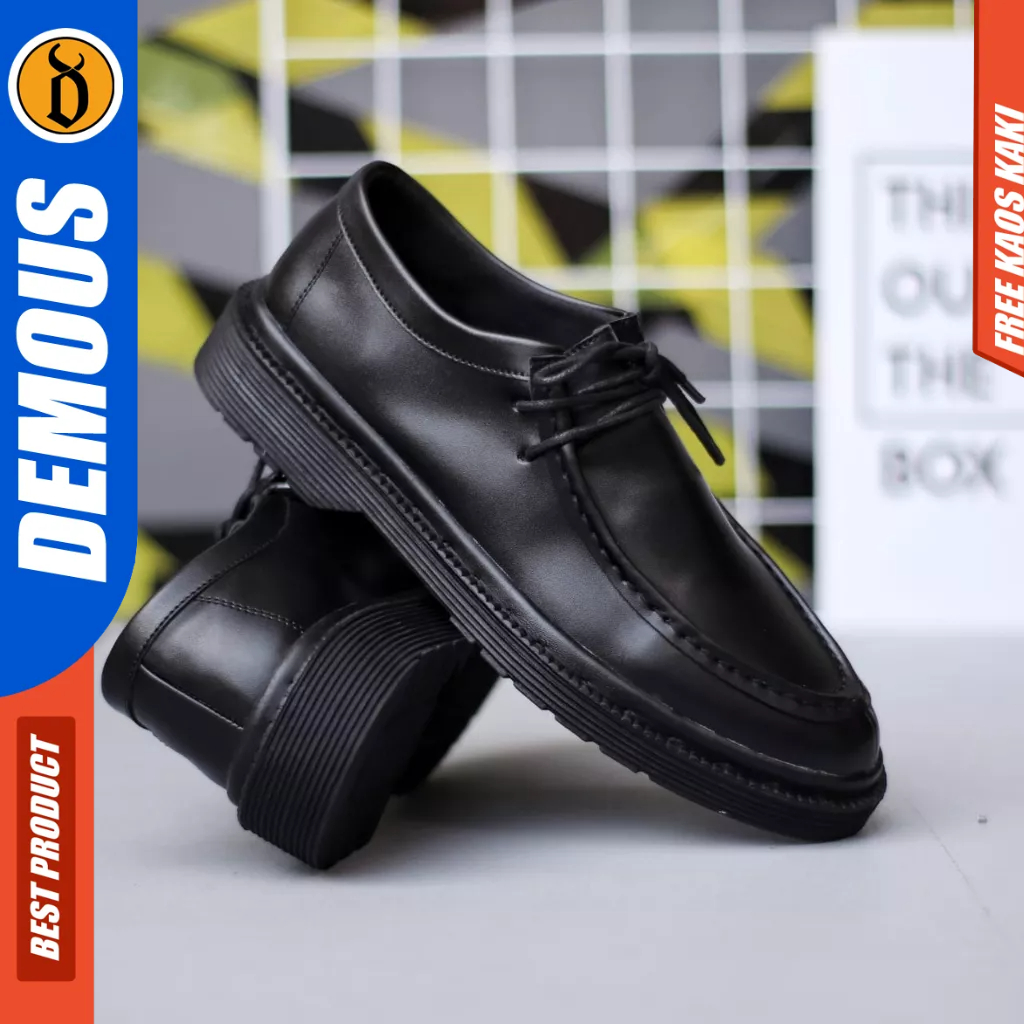 DEMOUS Kamaru - Sepatu Formal Pantofel Tali Hitam Docmart Pria