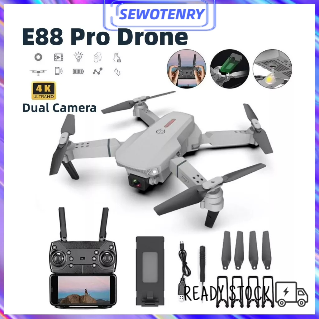 【COD】ORIGINAL E88 Pro Drone Camera 4K Dual Kamera Drone HD Lipat Quadcopter Drone Wifi FPV APP Kontrol Murah Drone