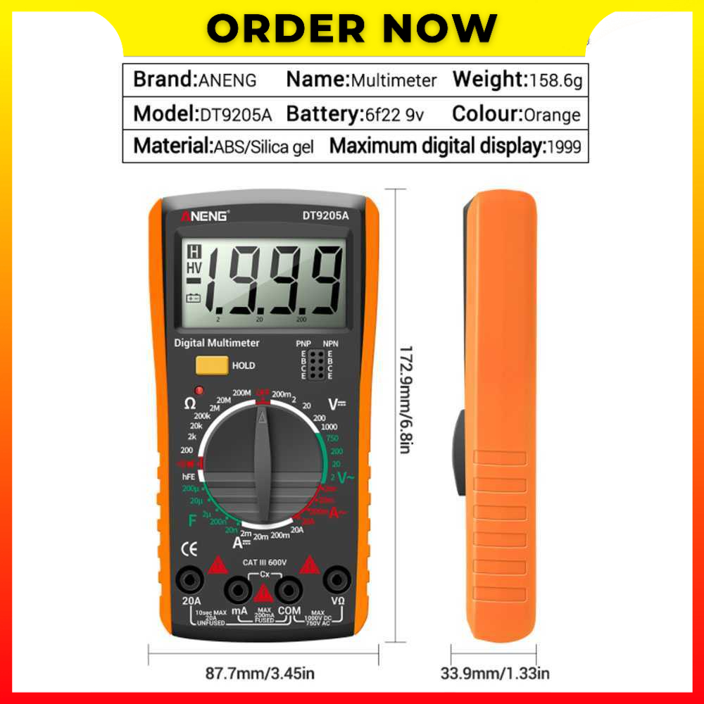 Multimeter Digital Voltage Tester ANENG Otomatis di Semua Fungsi - DT9205A - MBOT2WOR