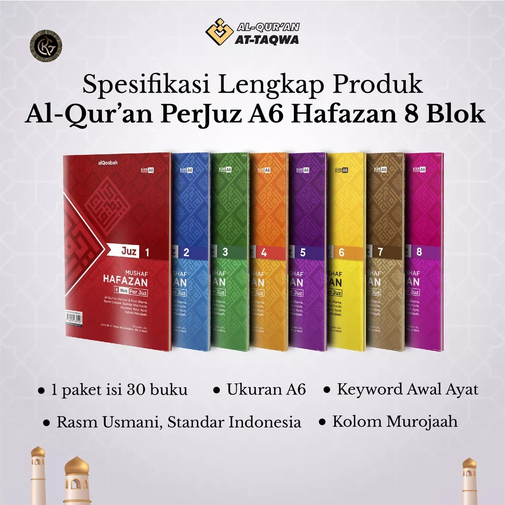 Mushaf Al Quran Hafazan Per Juz 8 Blok Warna Rasm Utsmani | Alquran Hafalan Per Juz Alquran Kecil A6