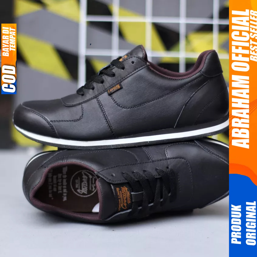 Sepatu Casual Sneakers Kulit Asli Hitam Pria