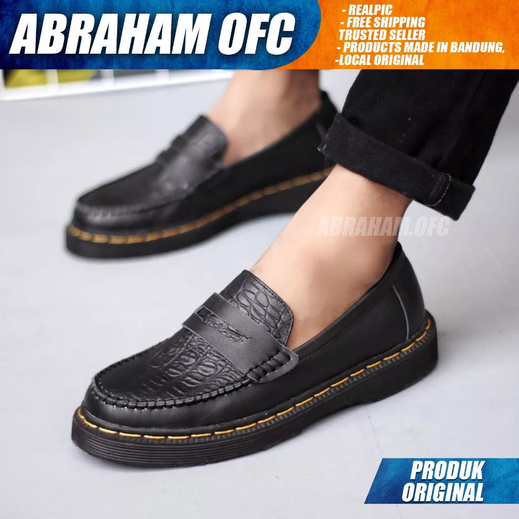 ABRAHAM Sepatu Docmart Loafers Kulit Asli Formal Pantofel Hitam Kerja Pria