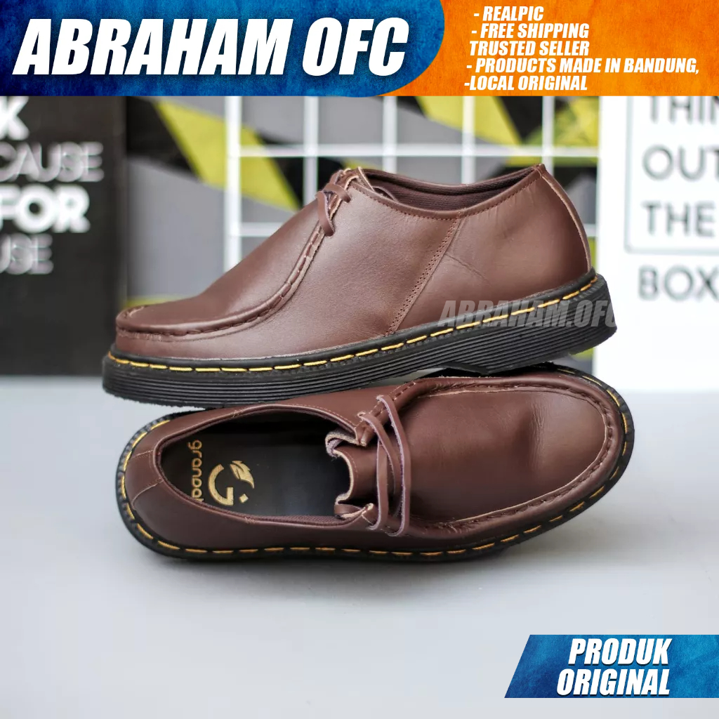 ABRAHAM Sepatu Formal Docmart Low Boots Kulit Asli Pantofel Kerja Hitam Pria